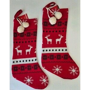 Myra Bag & Accessories 2 Red Large Reindeer Snowflake Christmas Stockings